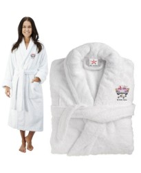 Deluxe Terry cotton with bride and groom wedding car CUSTOM TEXT Embroidery bathrobe Deluxe Terry cotton with bride and groom wedding car CUSTOM TEXT Embroidery bathrobe